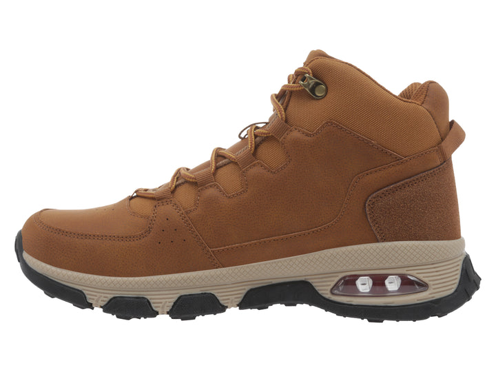 Bota K-SWISS color camel con suela negra y beige, diseño casual de caña media con amortiguación en el talón.