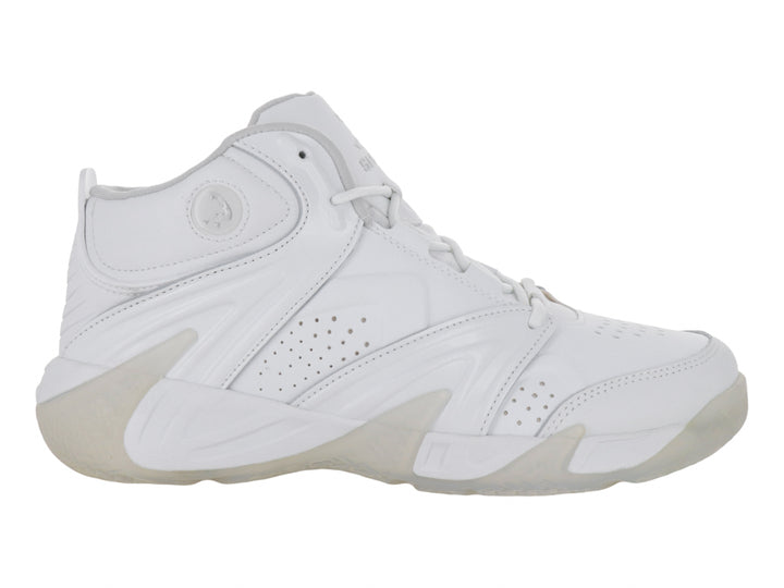 Tenis de baloncesto SHAQ Devastator color blanco, diseño de bota alta con suela translúcida.