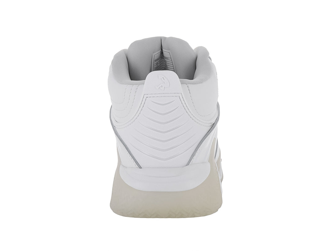 Tenis de baloncesto SHAQ Devastator color blanco, diseño de bota alta con suela translúcida.