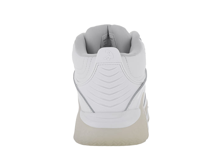 Tenis de baloncesto SHAQ Devastator color blanco, diseño de bota alta con suela translúcida.