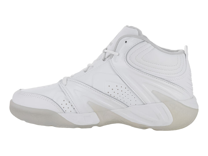Tenis de baloncesto SHAQ Devastator color blanco, diseño de bota alta con suela translúcida.