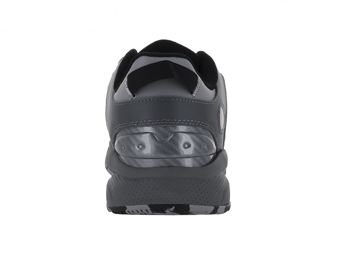 Tenis de baloncesto SHAQ All Ball en color gris con suela negra y detalles amarillos.
