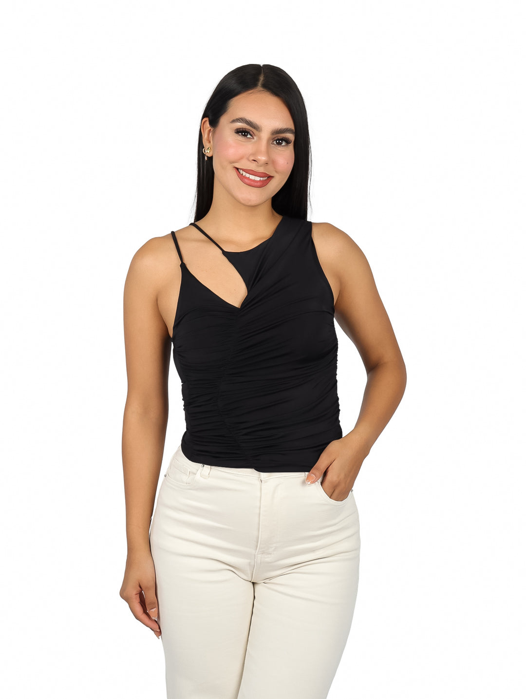 Blusa Asimétrica London Fashion Color Negro para Mujer