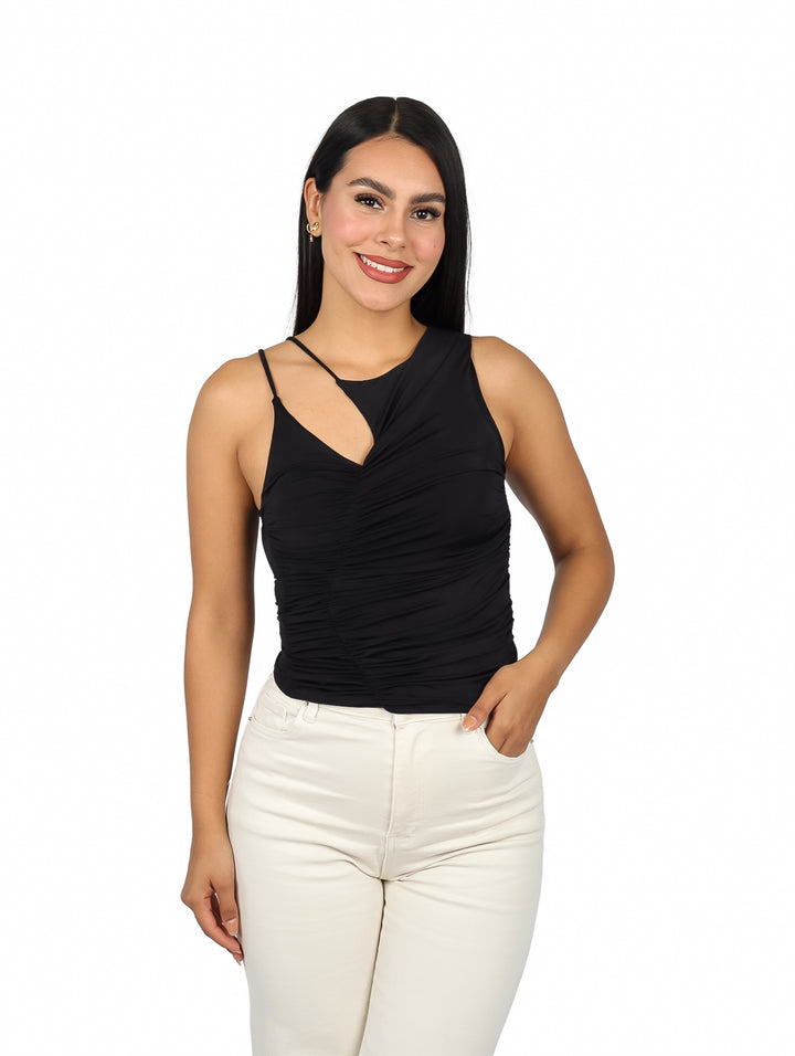 Blusa Asimétrica London Fashion Color Negro para Mujer