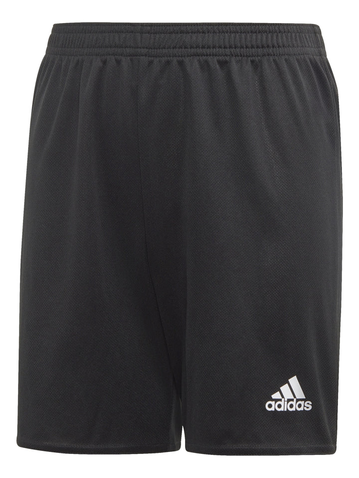 Pantalones cortos deportivos Adidas en color negro con logotipo blanco en la pierna.