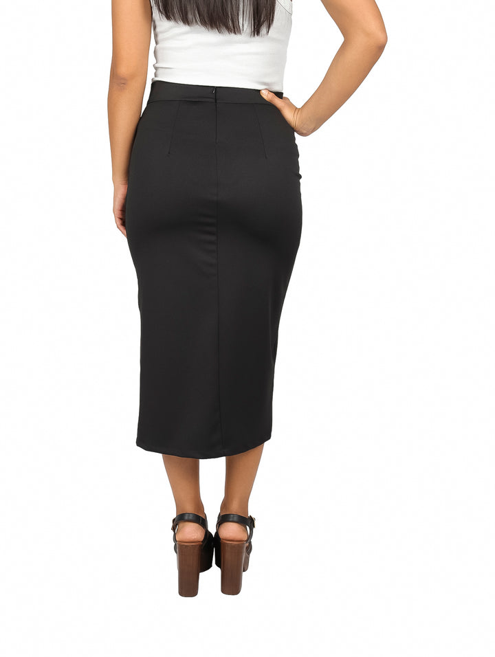 Falda Midi XIXI Negra con Botones para Mujer