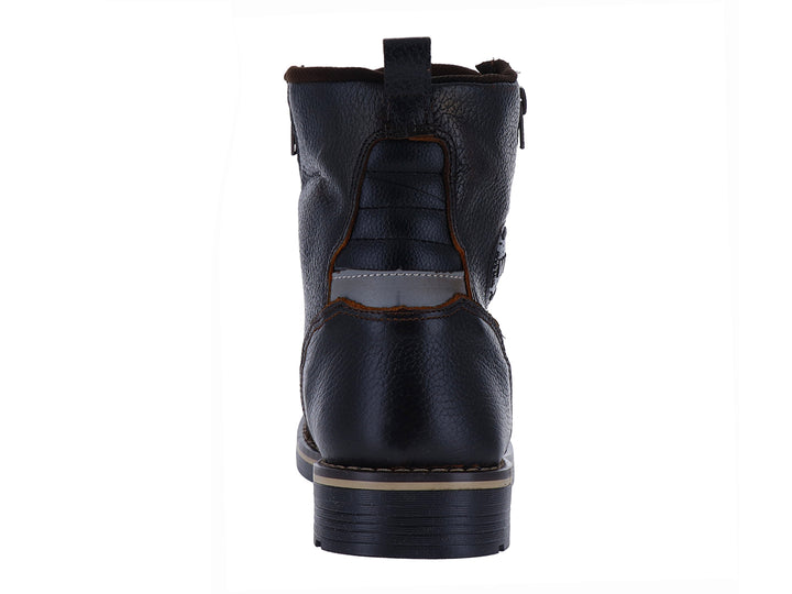 Botas borceguí de cuero marrón oscuro con cierre lateral y agujetas.