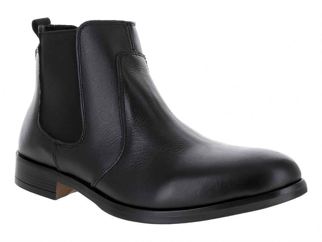 Botín estilo Chelsea de cuero color negro con panel elástico lateral para hombre.