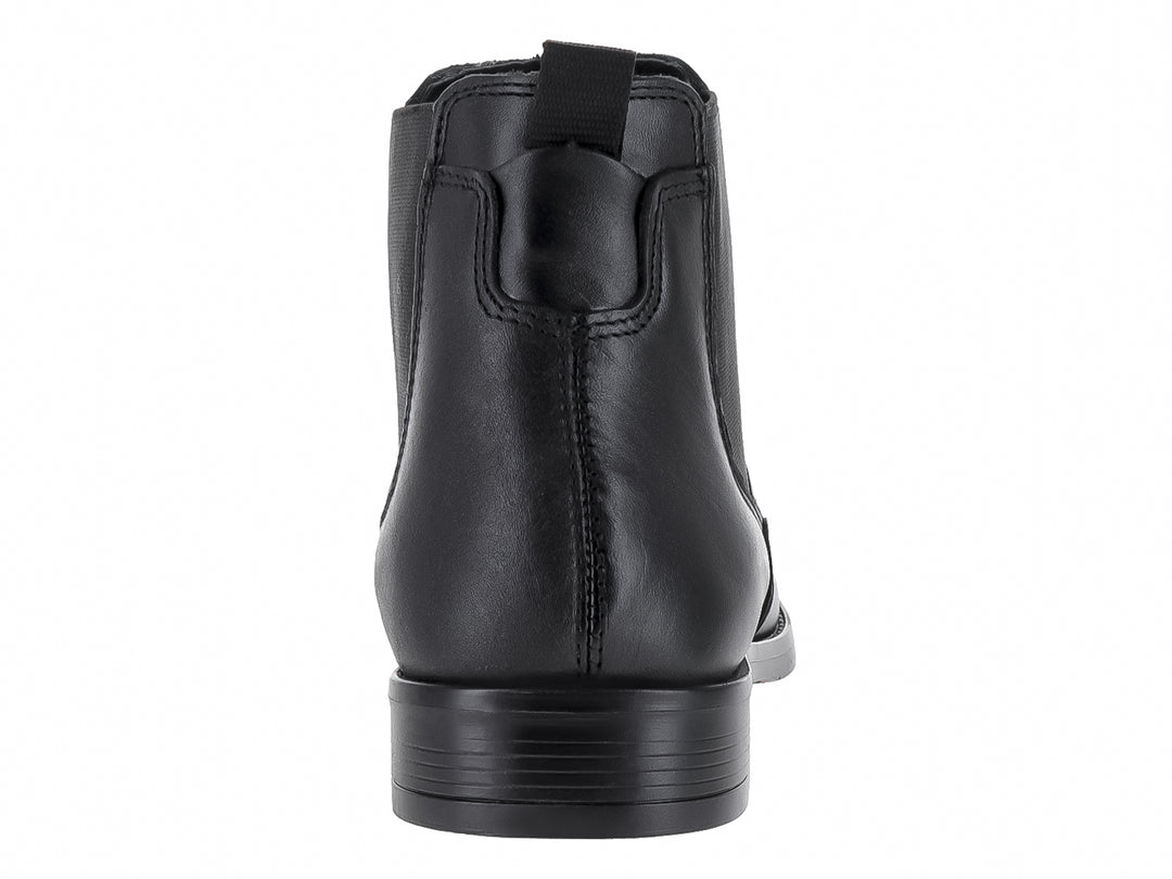 Botín estilo Chelsea de cuero color negro con panel elástico lateral para hombre.