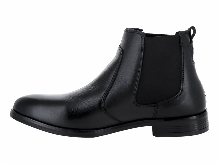 Botín estilo Chelsea de cuero color negro con panel elástico lateral para hombre.