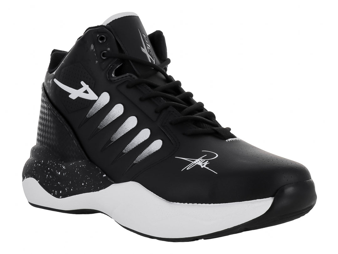 Tenis de baloncesto Pontiac AXL en color negro con suela y detalles decorativos en blanco.
