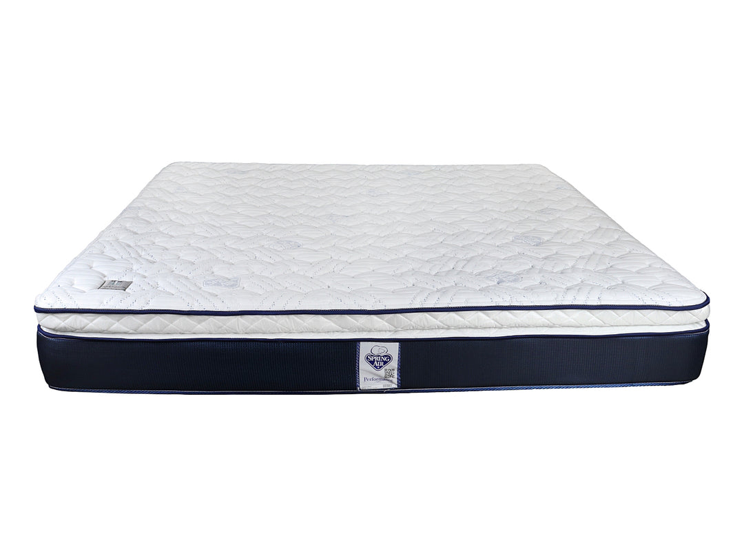 Colchón Spring Air Citize blanco con bordes en color azul marino, tamaño King Size.