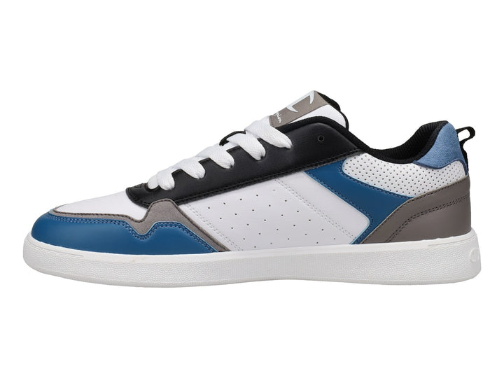 Tenis deportivos Champion en colores blanco, azul, gris y negro con suela blanca.