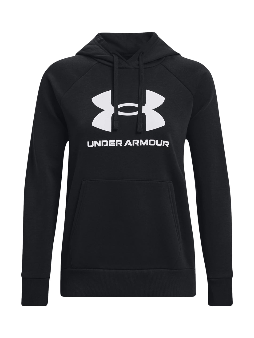 Sudadera con capucha color negro de Under Armour con logotipo blanco grande en el pecho.