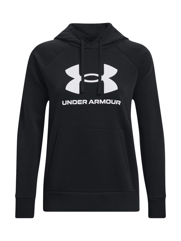 Sudadera con capucha color negro de Under Armour con logotipo blanco grande en el pecho.