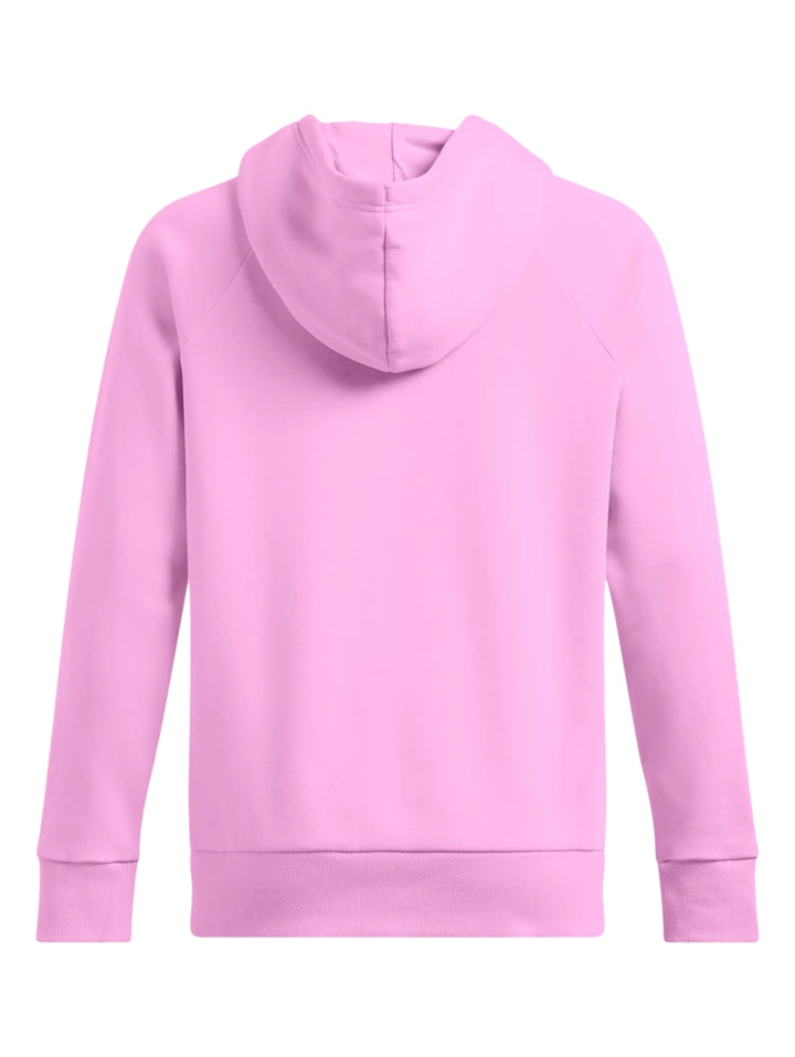 Sudadera con capucha color rosa de Under Armour con logotipo blanco grande en el pecho.