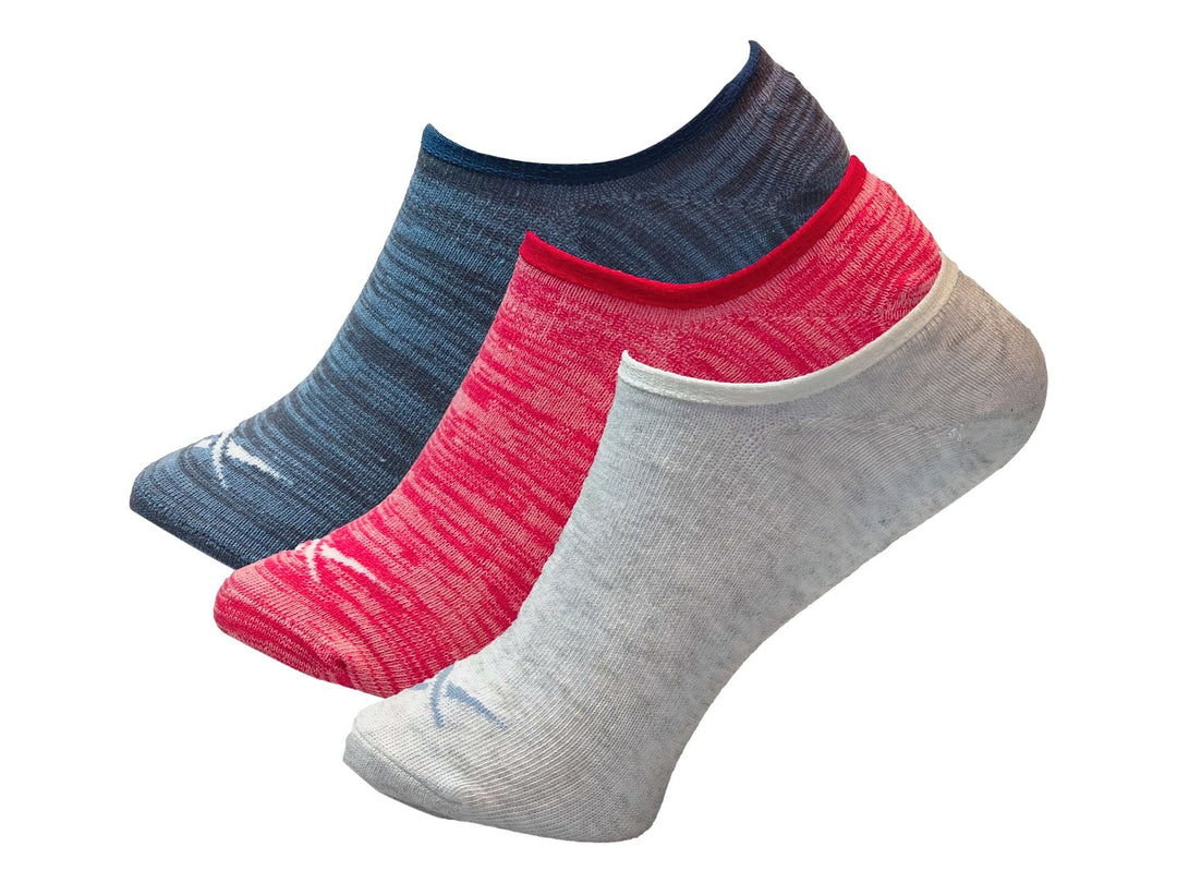 Paquete de tres pares de calcetines deportivos cortos Reebok en colores azul, rosa y gris.