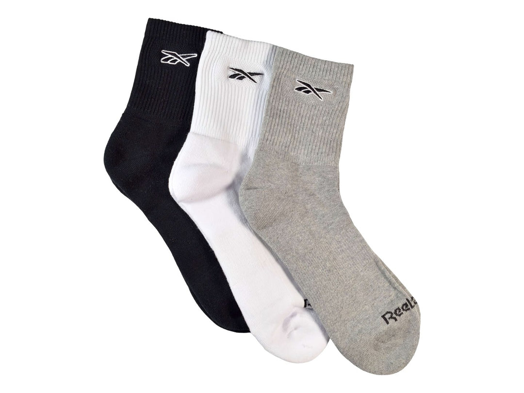 Pack 3 Calcetas Reebok Midcrew Gris, Negro y Blanco