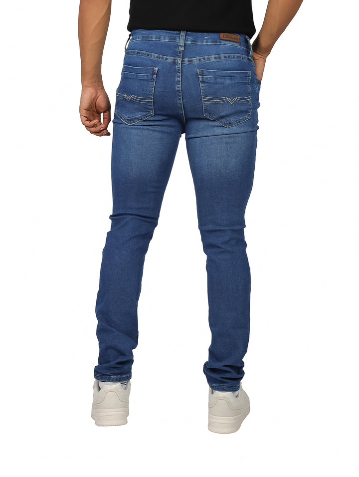 Jeans Tubo EX Premium Doble Stone Azul con Destrucción
