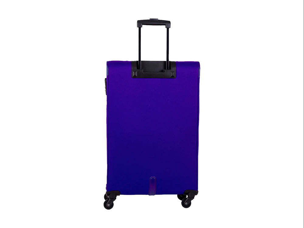 Maleta de viaje Samsonite color azul con asa extensible, ruedas y bolsillo superior.