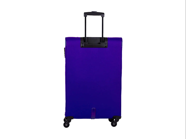 Maleta de viaje Samsonite color azul con asa extensible, ruedas y bolsillo superior.