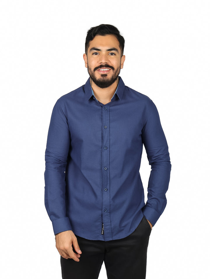 Camisa Rock Jeans Manga Larga Azul Marino para Hombre