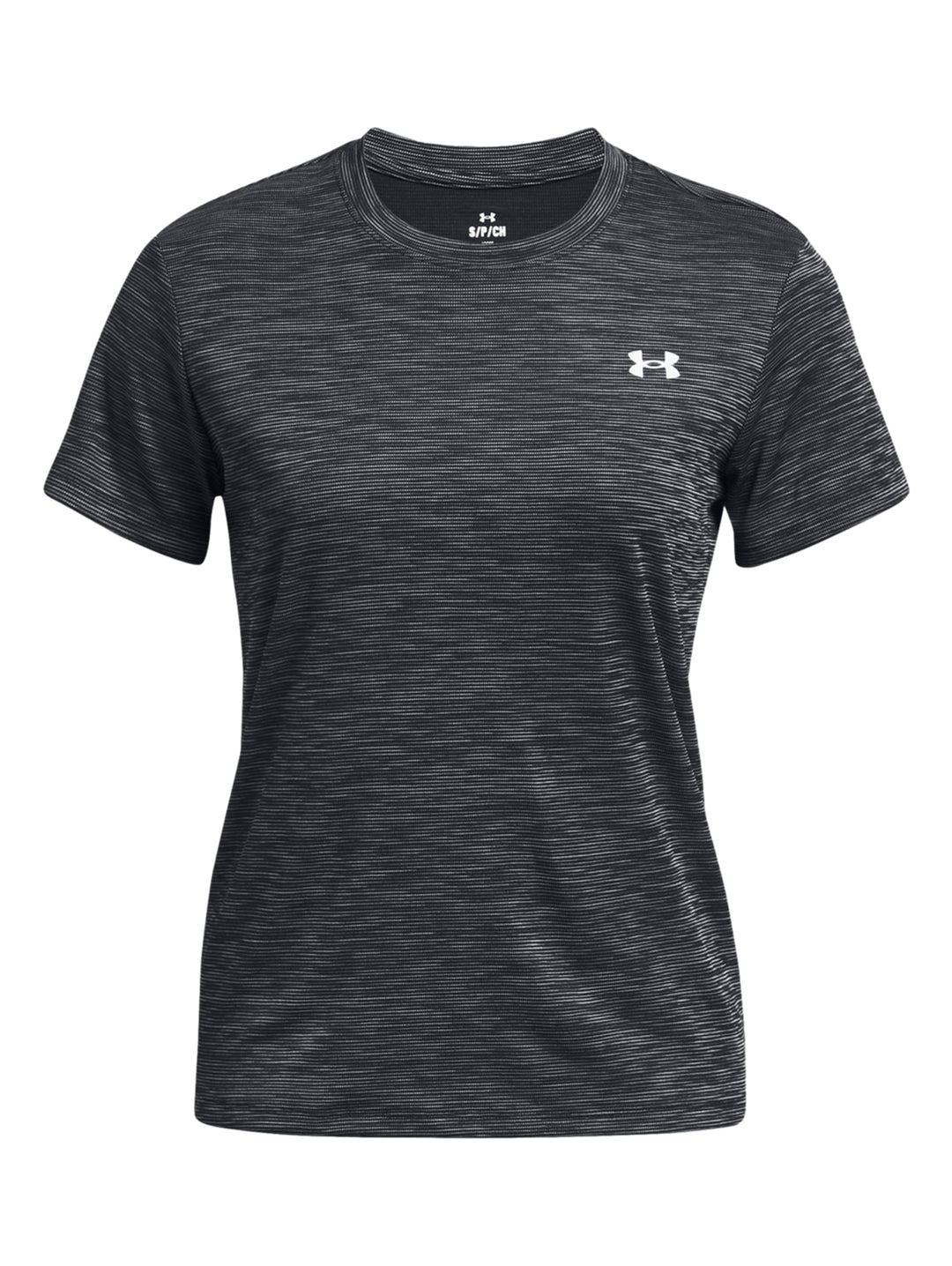 Camiseta deportiva de manga corta color negro texturizado con logo de Under Armour.