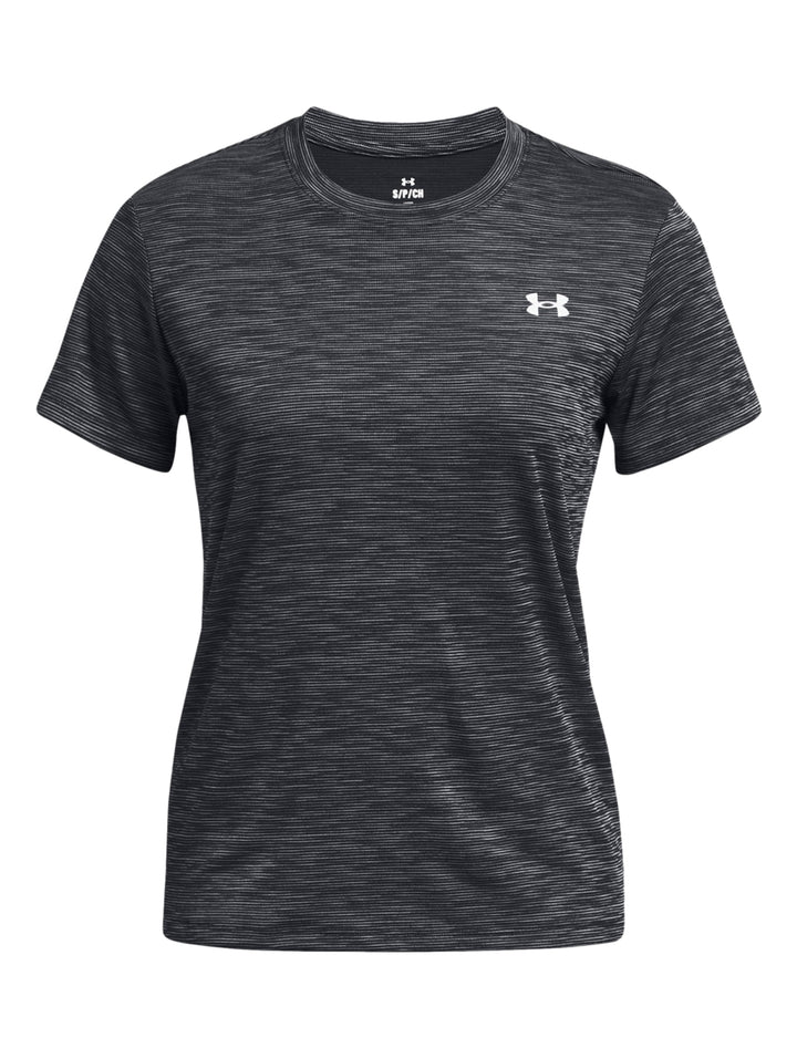 Camiseta deportiva de manga corta color negro texturizado con logo de Under Armour.