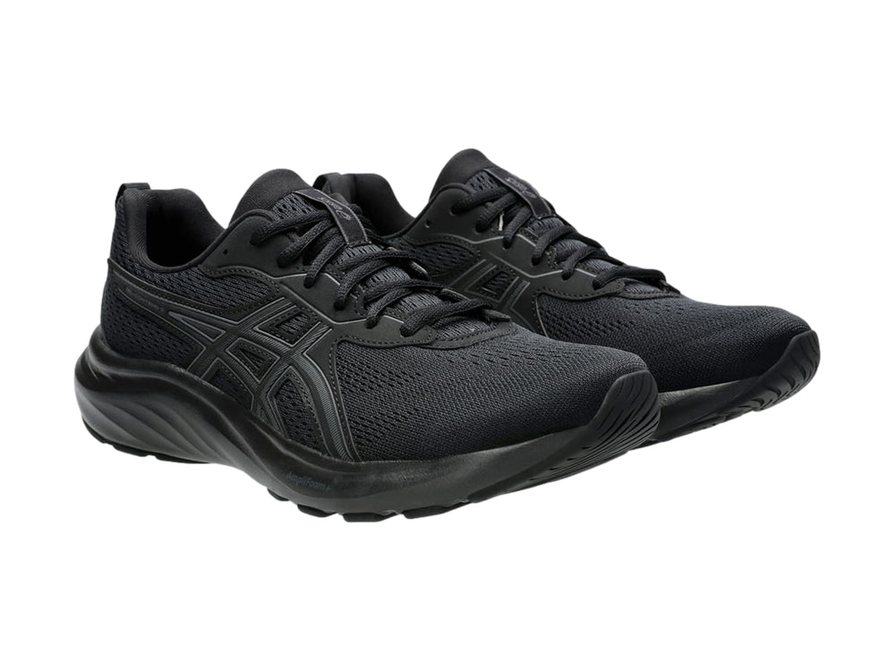 Tenis deportivos ASICS Gel Contend 9 en color negro, vista lateral sobre fondo blanco.