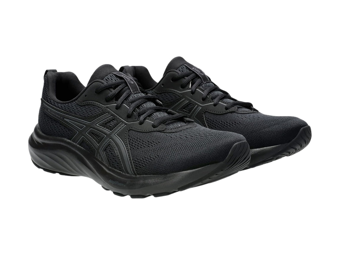 Tenis deportivos ASICS Gel Contend 9 en color negro, vista lateral sobre fondo blanco.