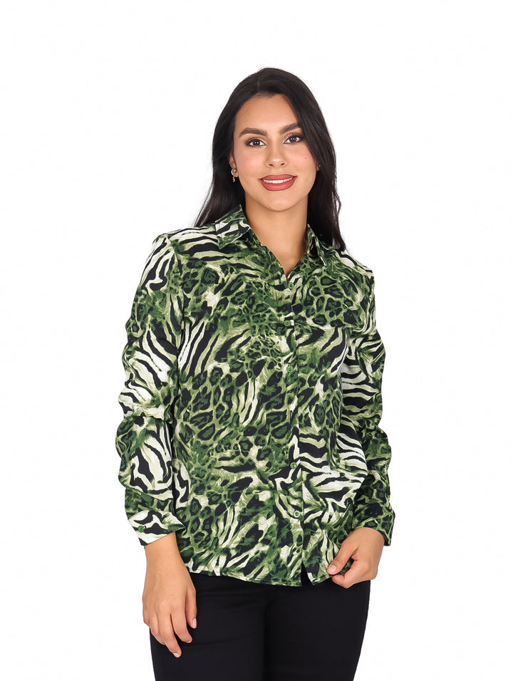 Camisa SR Pedro Animal Print Verde para Mujer