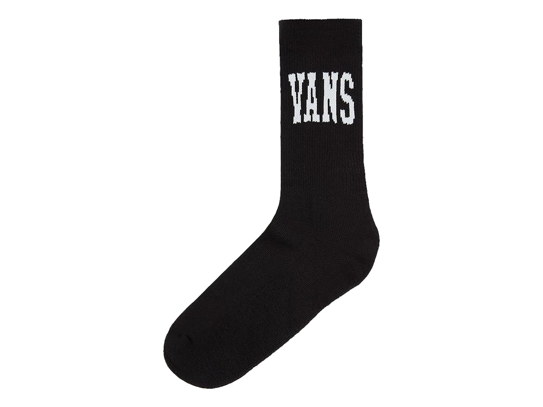 Calcetín negro de la marca Vans con logotipo blanco en la parte superior.