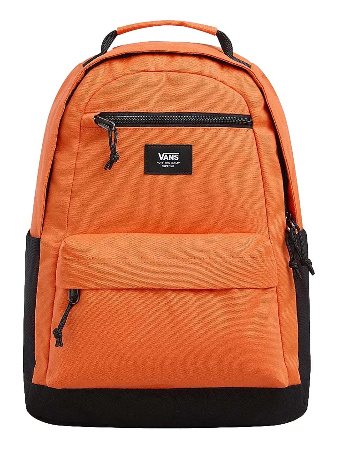 Mochila escolar Vans de color naranja con base y detalles en negro.