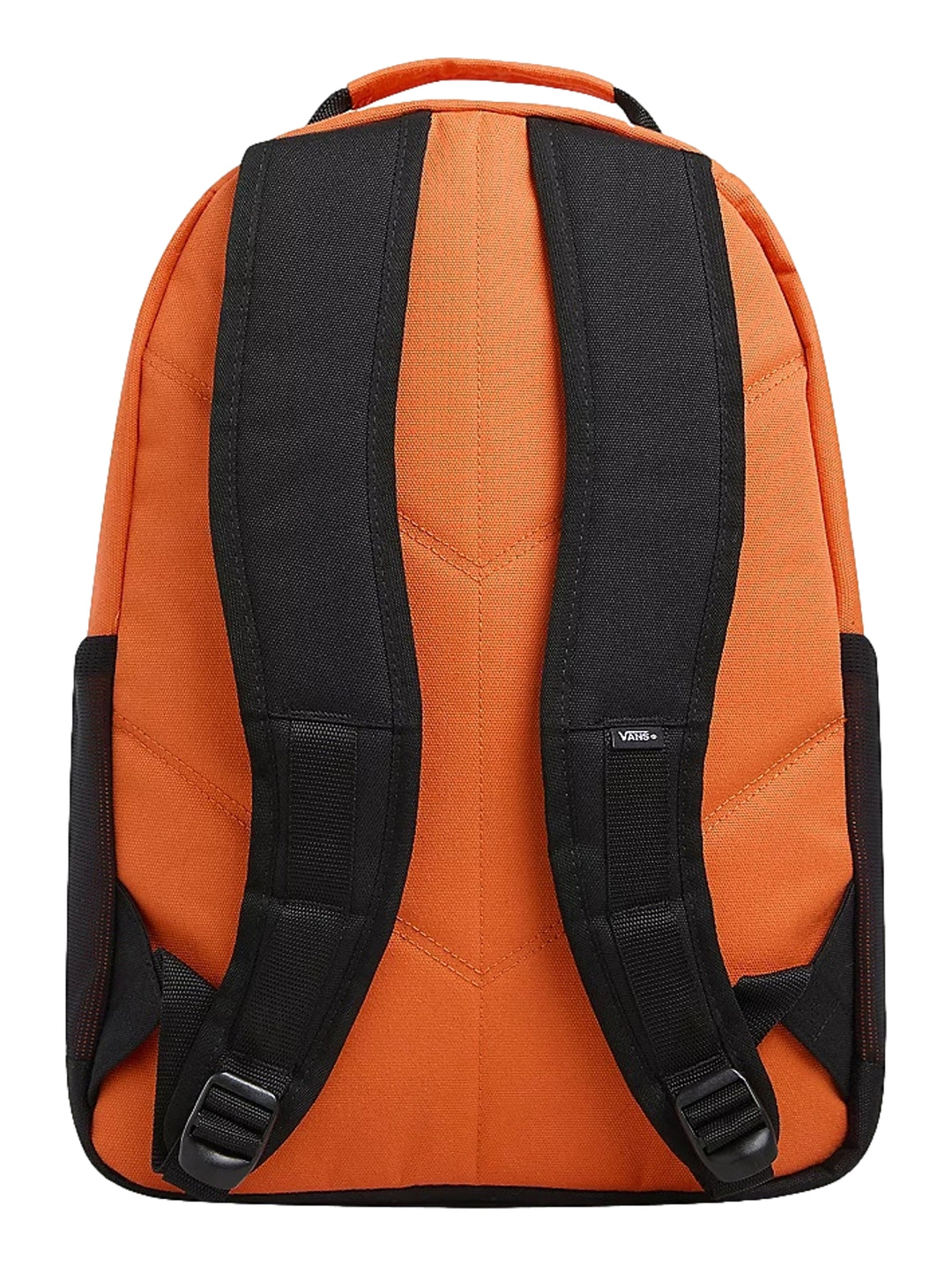Mochila escolar Vans de color naranja con base y detalles en negro.