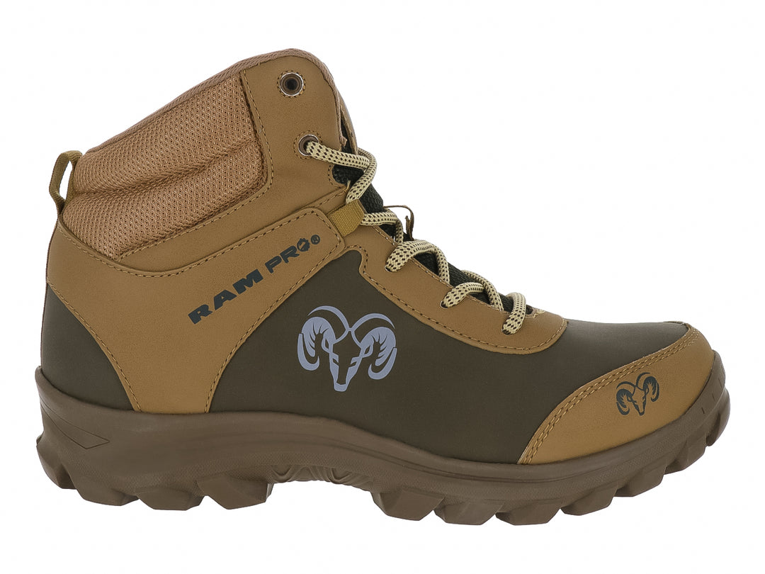 Bota táctica RAM de corte alto en colores coyote y olivo con suela track.