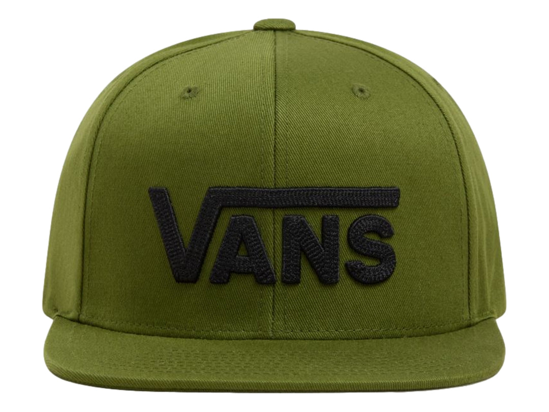 Gorra snapback de color verde pesto con el logotipo de VANS bordado en negro en la parte frontal.