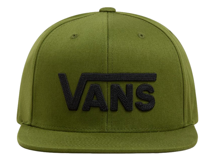 Gorra snapback de color verde pesto con el logotipo de VANS bordado en negro en la parte frontal.