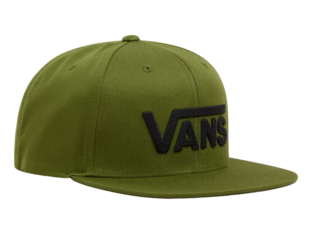 Gorra snapback de color verde pesto con el logotipo de VANS bordado en negro en la parte frontal.