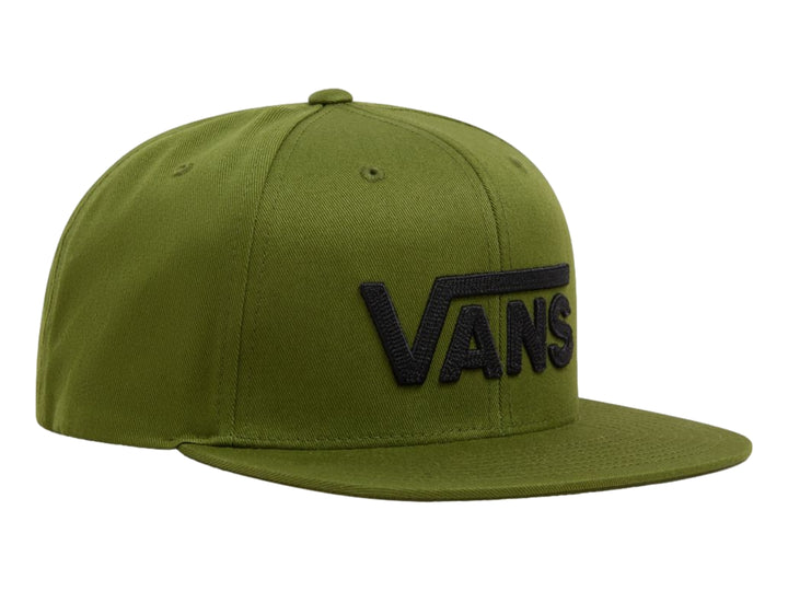Gorra snapback de color verde pesto con el logotipo de VANS bordado en negro en la parte frontal.