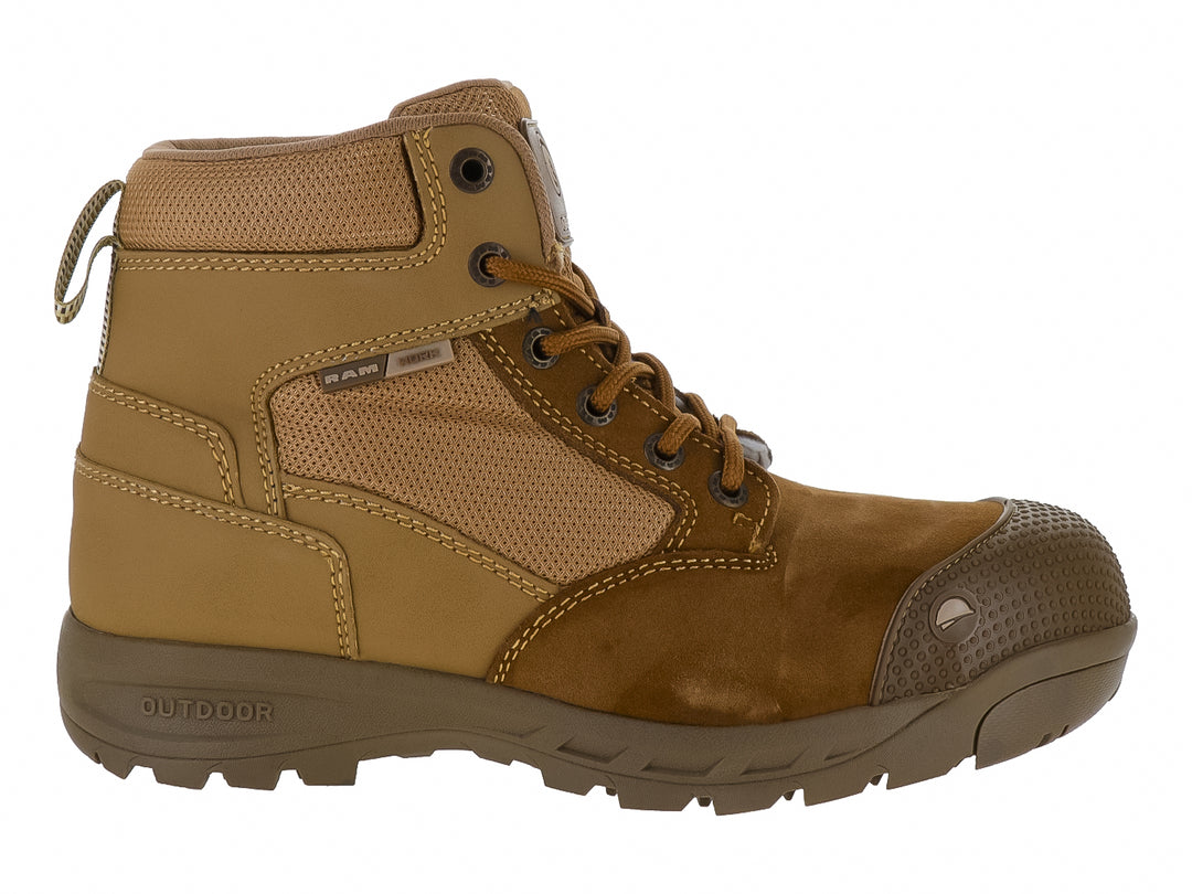 Bota táctica RAM color coyote con casco de acero y suela Outdoor en hule.