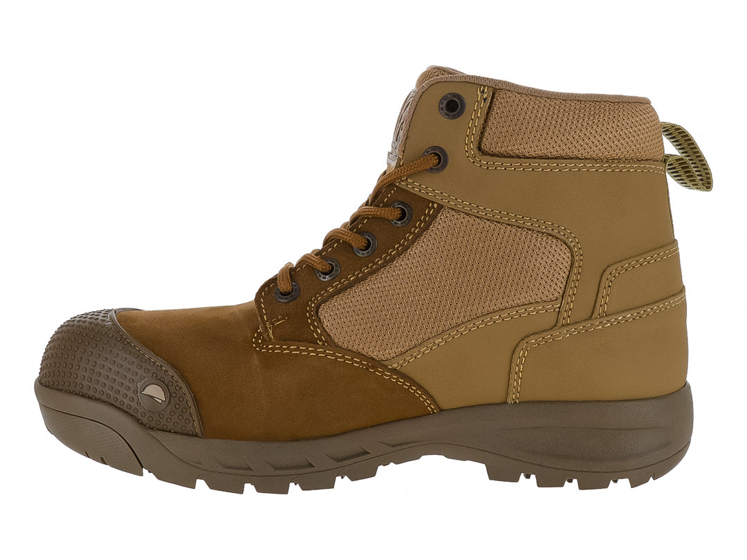 Bota táctica RAM color coyote con casco de acero y suela Outdoor en hule.