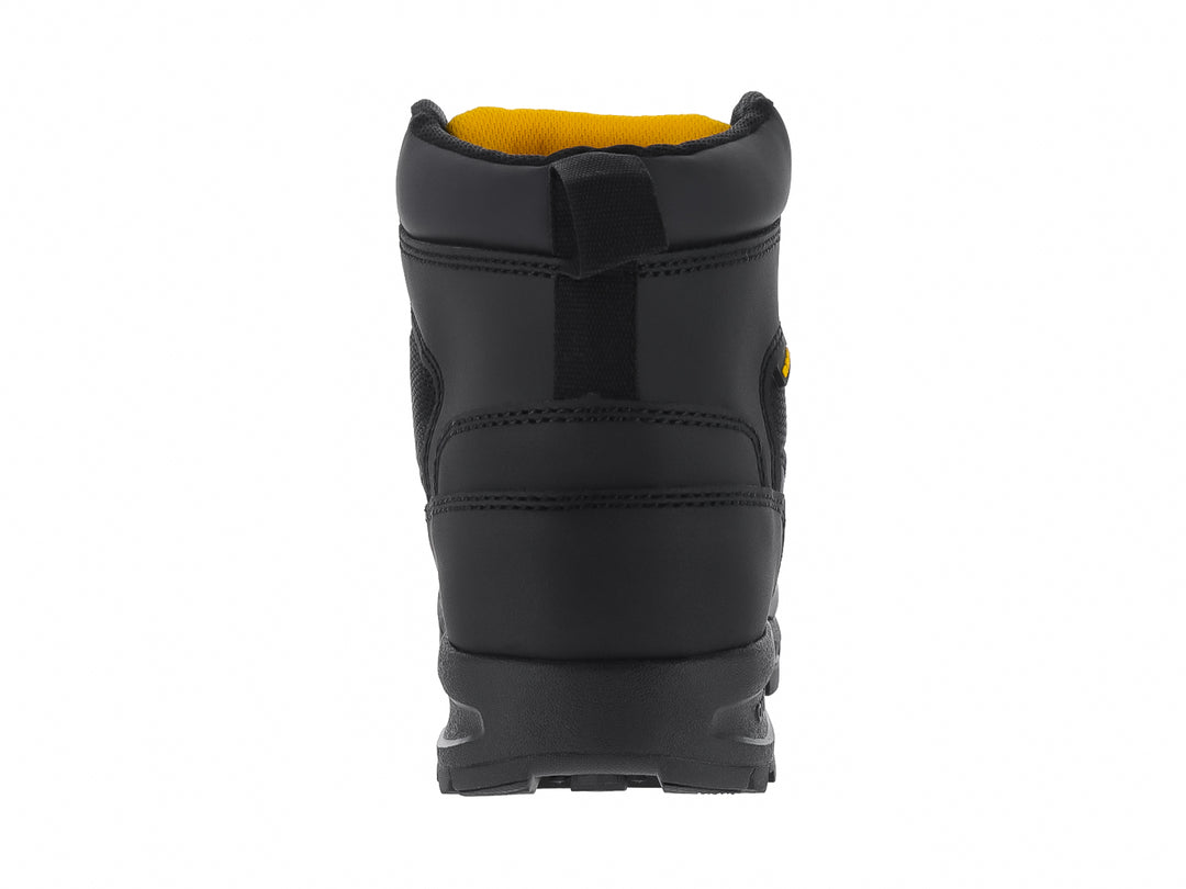 Botín de seguridad RAM color negro con detalles amarillos y puntera reforzada.