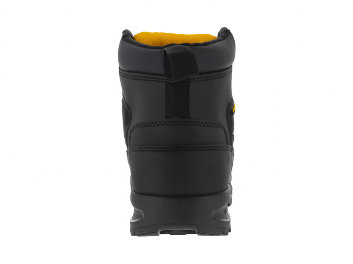 Botín de seguridad RAM color negro con detalles amarillos y puntera reforzada.