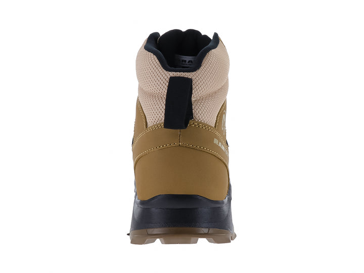 Bota táctica RAM color coyote beige con detalles y suela en color negro.