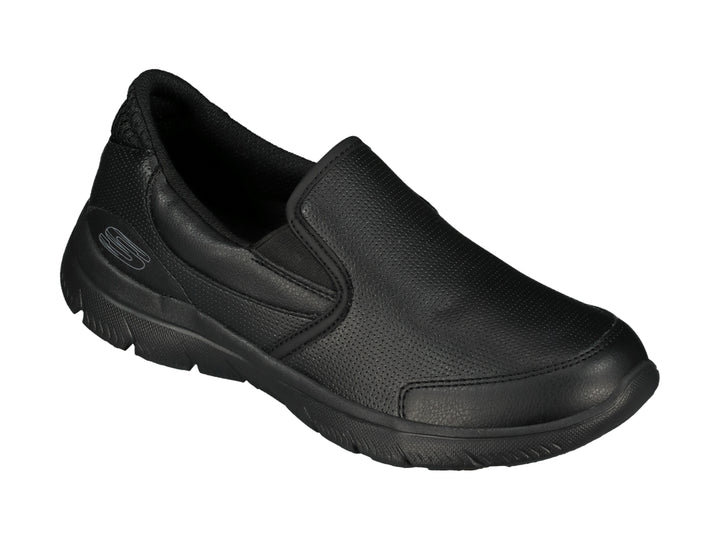 Zapato deportivo Skechers color negro, estilo slip-on sin cordones con suela gruesa.