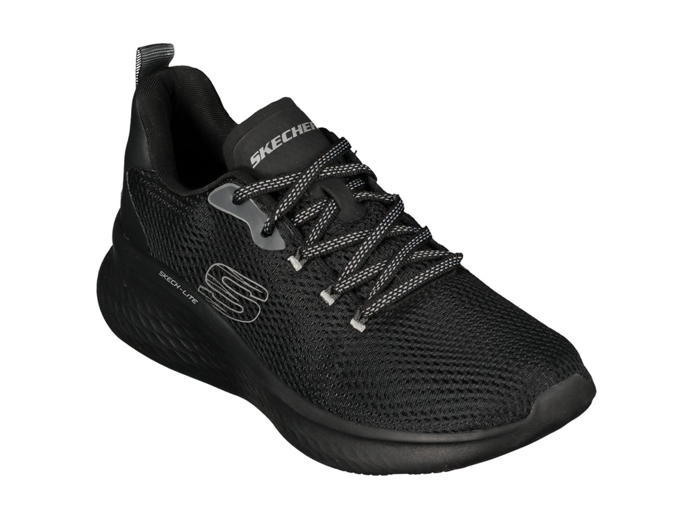 Tenis deportivos Skechers modelo Skech-Lite Pro en color negro total con tejido de malla y suela amortiguada.