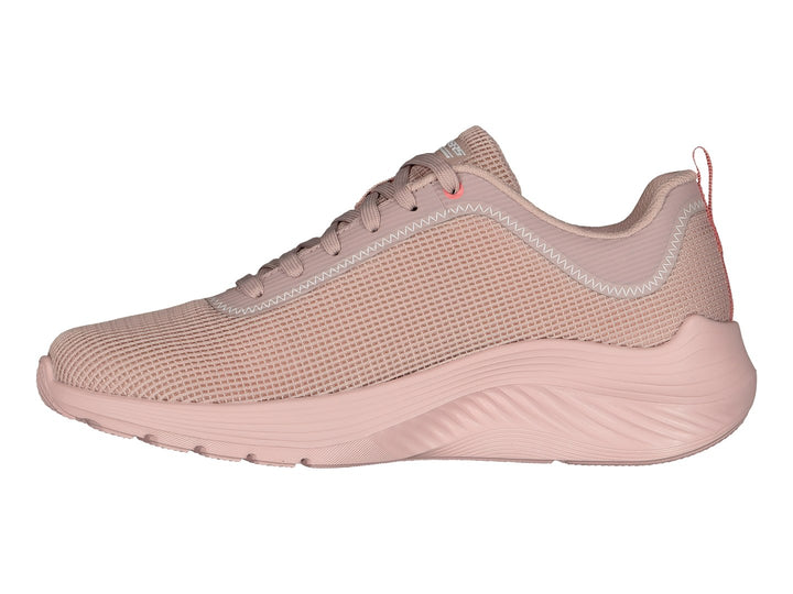 Tenis deportivos Skechers BOBS Squad Waves en color rosa con tejido de malla y suela blanca coordinada.