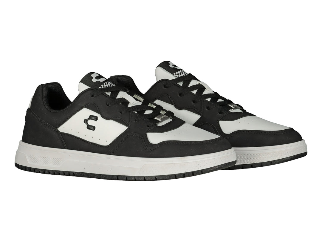 Tenis deportivos Charly en colores blanco y negro con suela blanca y diseño casual.