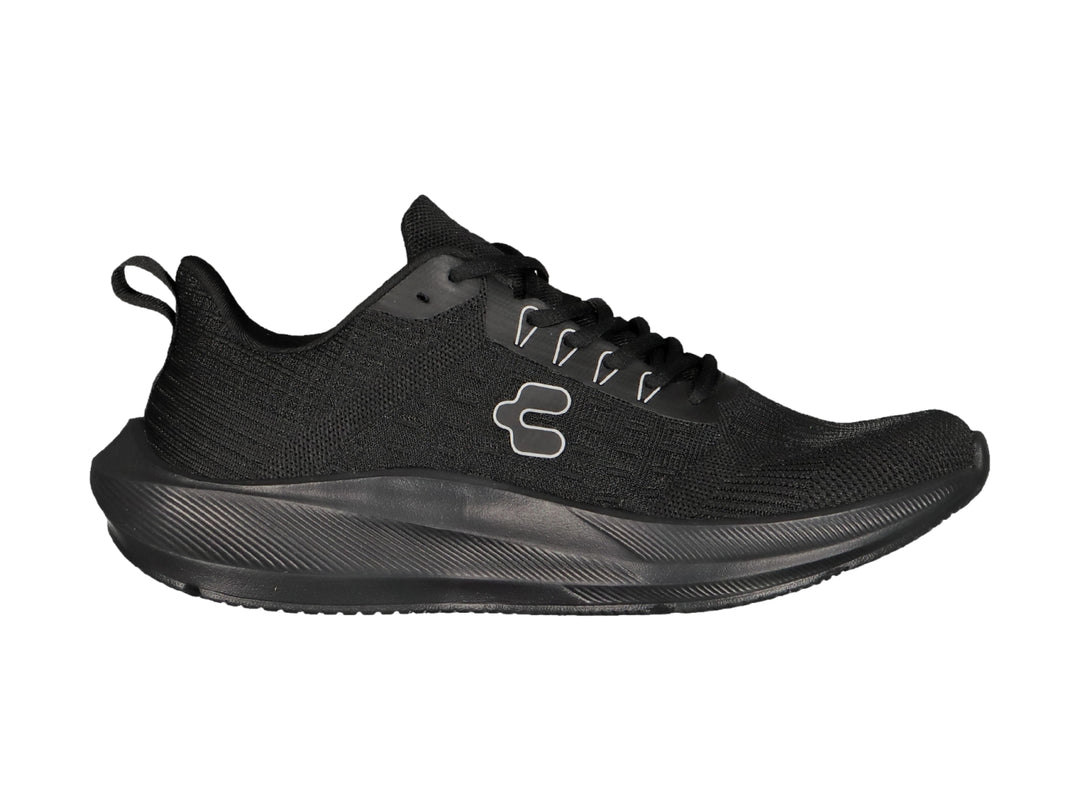 Tenis deportivos Charly color negro total con suela ergonómica y tejido transpirable.