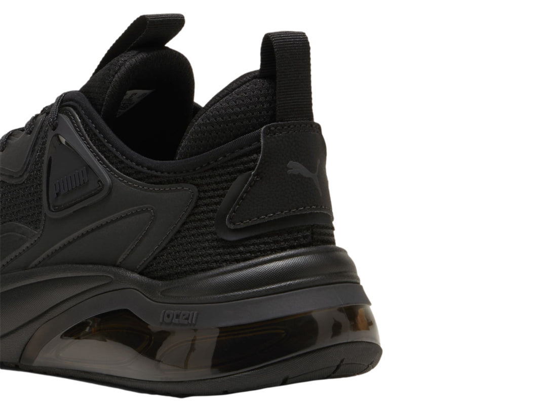 Tenis deportivos PUMA Cell Thrill color negro con suela amortiguada y malla transpirable.